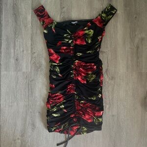Fashion Nova Black and Red Floral Mini Dress